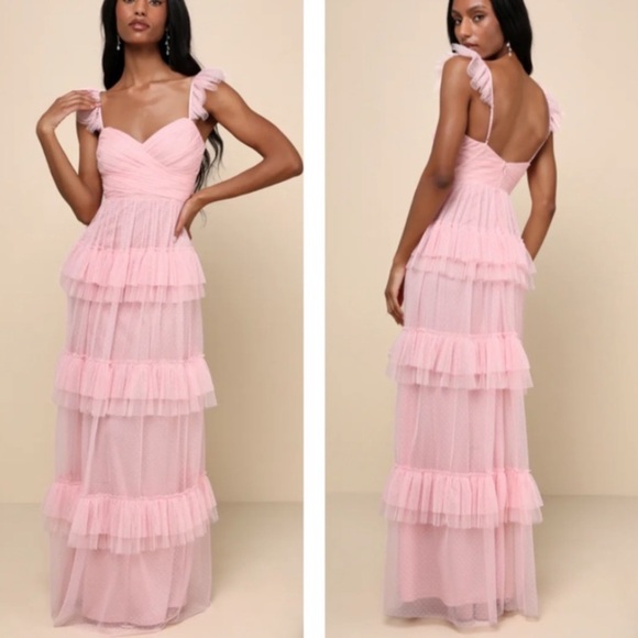 Lulus Dresses & Skirts - NWT Lulus Pure Radiance Pink Mesh Tiered Maxi Dress